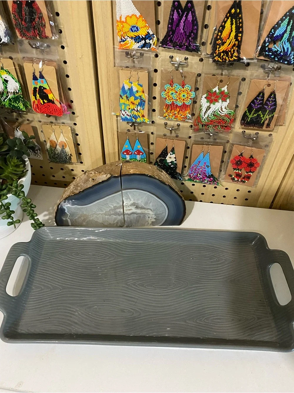 Temptations Gray Ceramic Handle Vanity Tray Set